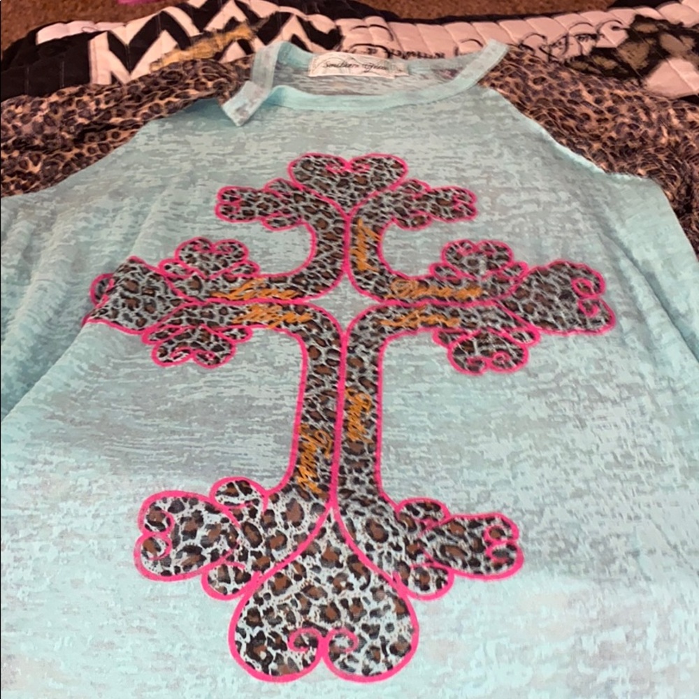 See through turquoise/leopard top